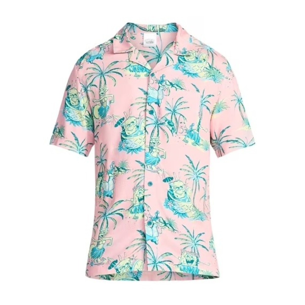 SpongeBob SquarePants Camp Shirt Mens 3XL Pink Hula Tropical Summer